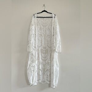 K Jordan White Lace Cardigan Duster Kimono Size 1X